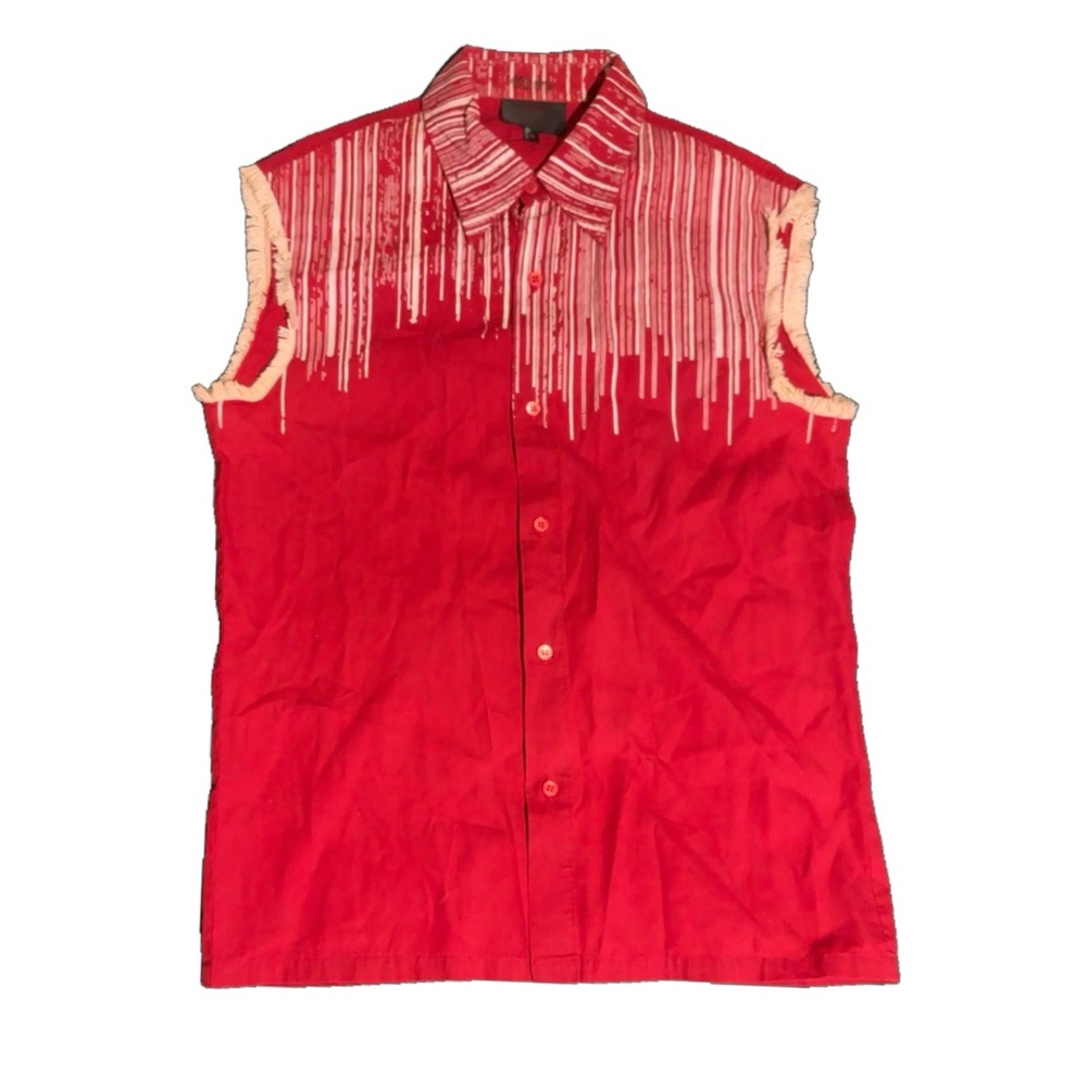 Red Sleeveless Casual Button Down Shirt